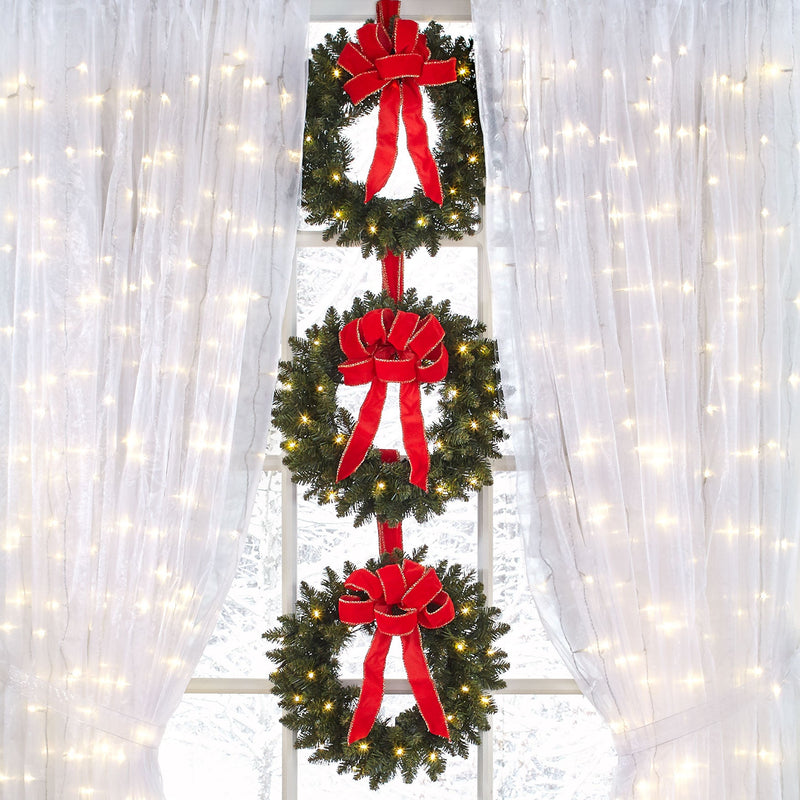 Charming Set of 3 Cordless Pre-Lit 16-Inch Mini Christmas Wreaths with LED Lights