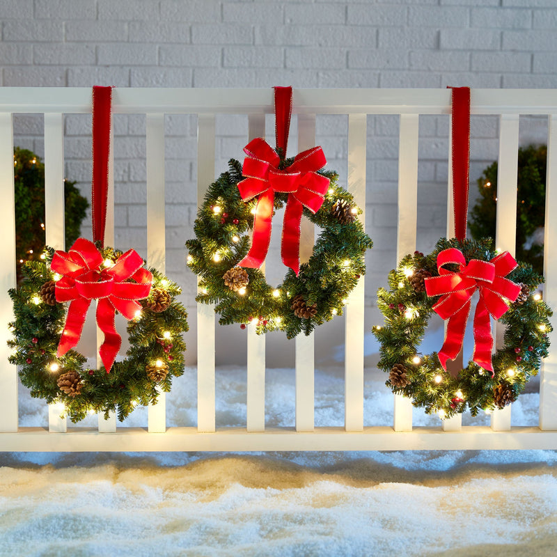Charming Set of 3 Cordless Pre-Lit 16-Inch Mini Christmas Wreaths with LED Lights