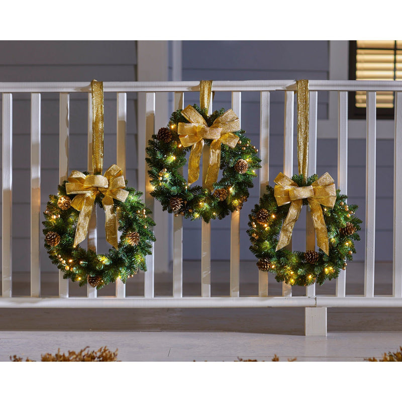 Charming Set of 3 Cordless Pre-Lit 16-Inch Mini Christmas Wreaths with LED Lights
