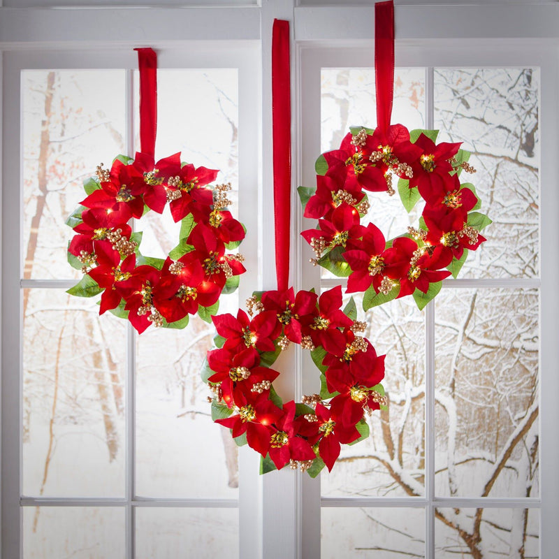 Charming Set of 3 Cordless Pre-Lit 16-Inch Mini Christmas Wreaths with LED Lights