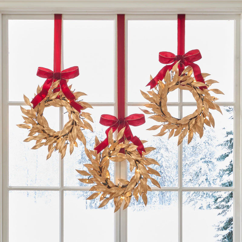 Charming Set of 3 Cordless Pre-Lit 16-Inch Mini Christmas Wreaths with LED Lights