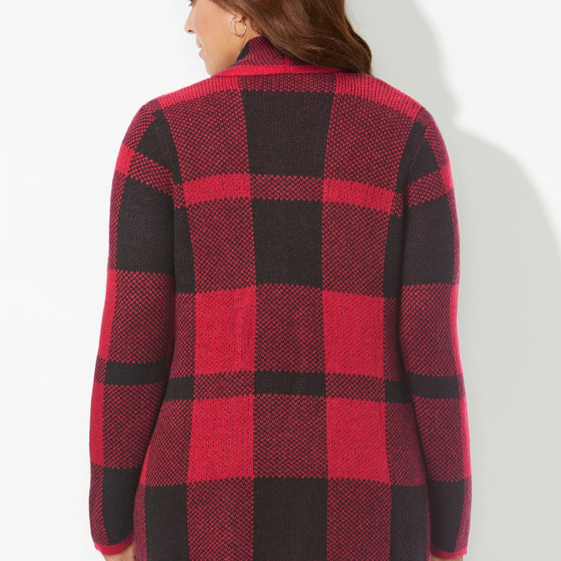 Cozy Shawl Collar Country Village Sweater Cardigan Warm Buffalo Plaid Knit