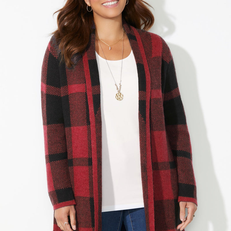 Cozy Shawl Collar Country Village Sweater Cardigan Warm Buffalo Plaid Knit