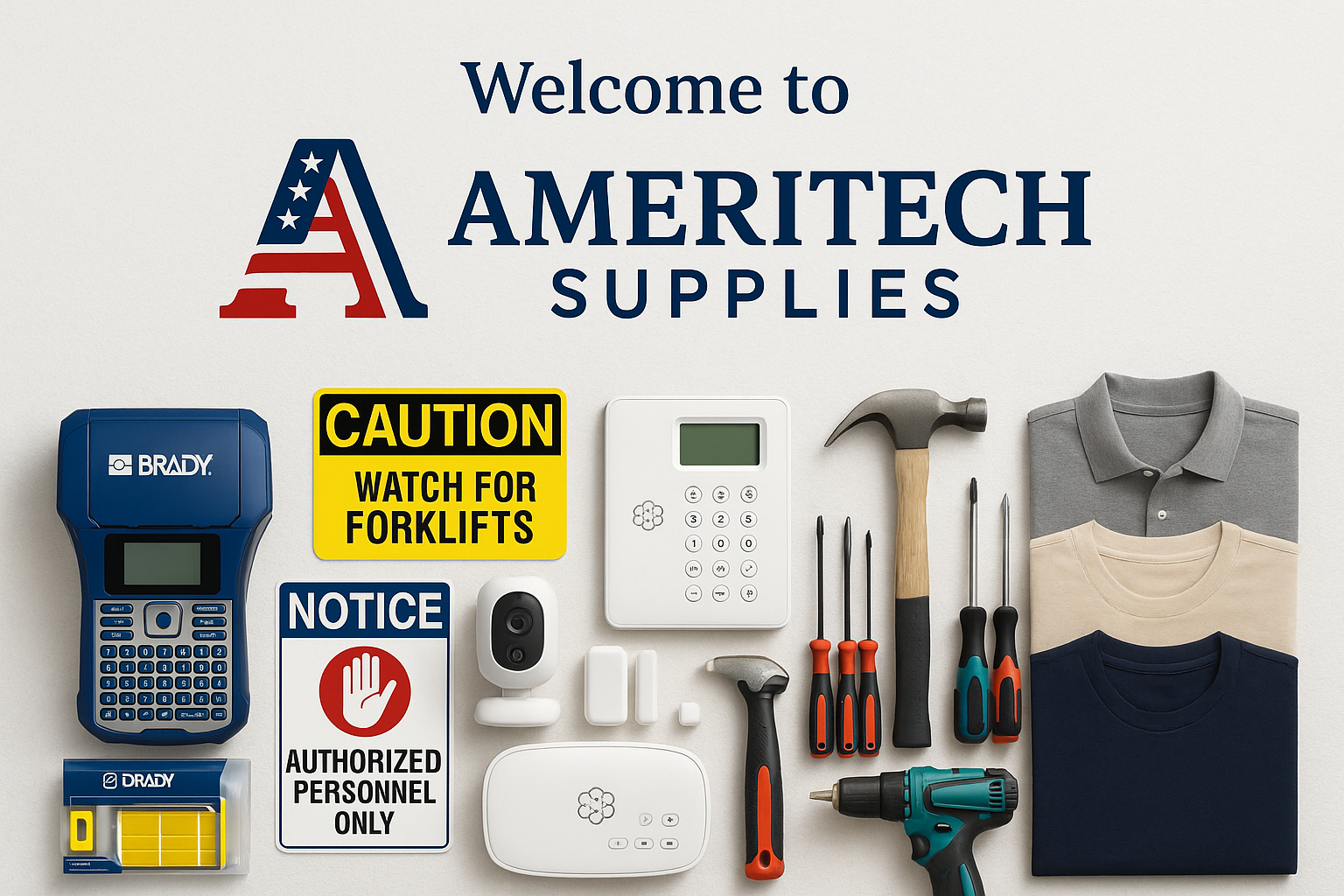  ممتازة فقط انزع العربية و welcome to ameritech supplies  ضعها في الاعلى مع شعار A بالعلم الامريكي
